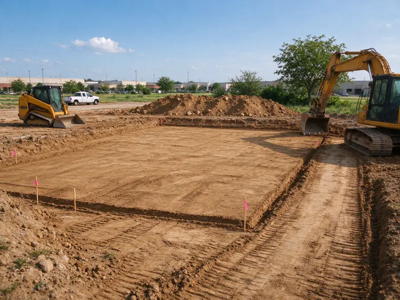 Commercial earthwork handoff in Frisco, Texas