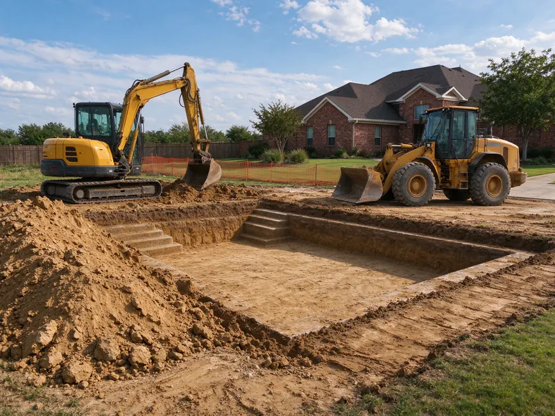 Excavated pool footprint ready for next trade in Frisco, Texas