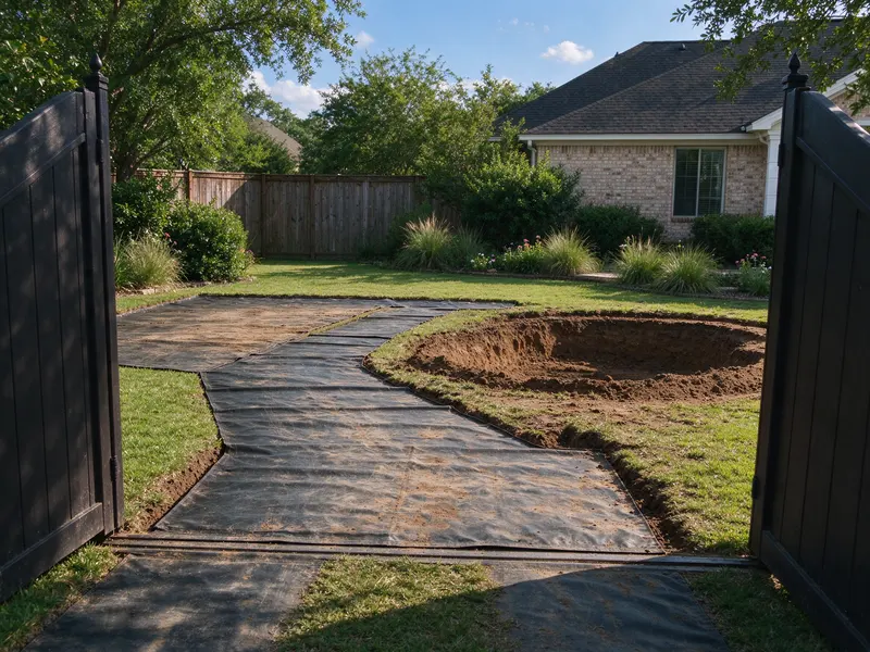 Ground covering along an access route beside a pool excavation
