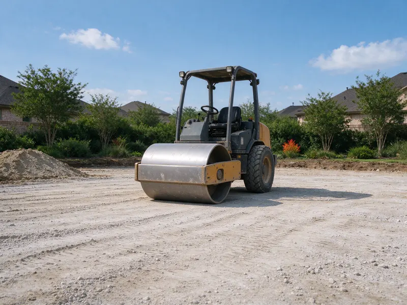 Pad compaction equipment at rest in Frisco, Texas