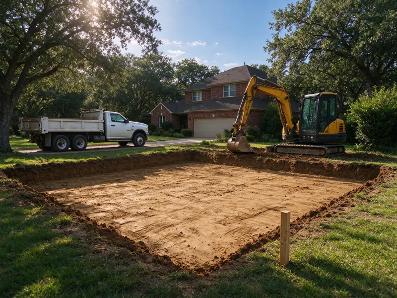 Residential excavation handoff surface in Frisco, Texas