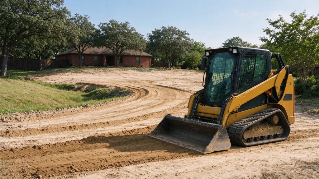 Rough grading of a prepared residential lot in Frisco, Texas