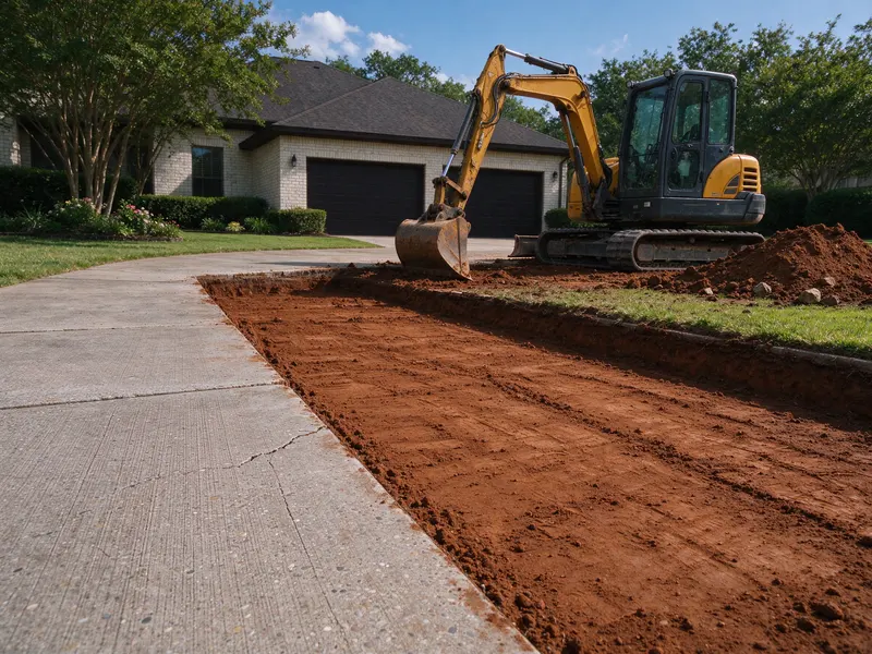 Shallow driveway excavation edge in Frisco, Texas