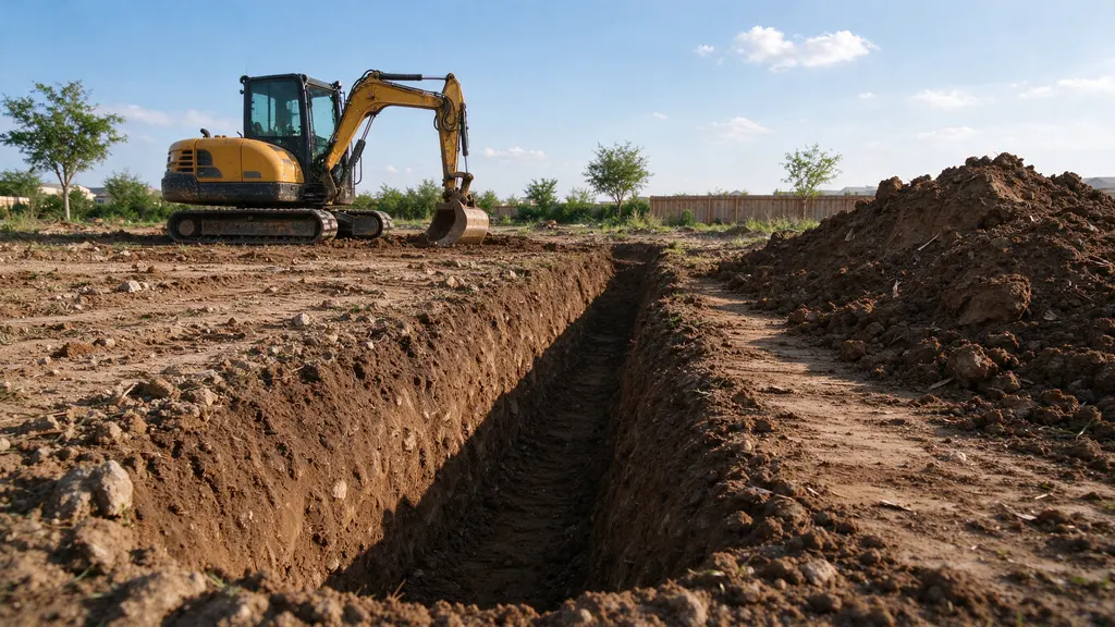 Shallow utility route trench before installation in Frisco, Texas